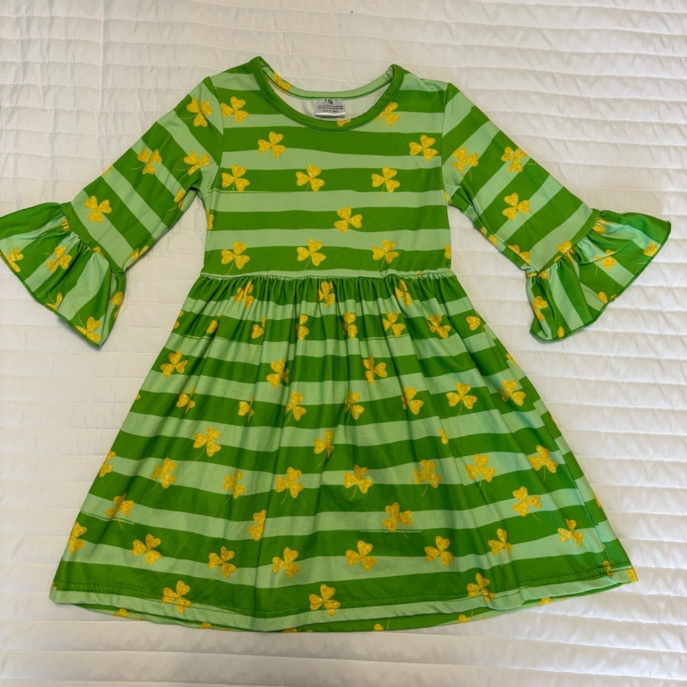 Girls Marie Nicole Clothing St. Patrick’s Day Green Yellow Shamrock Dress Size M